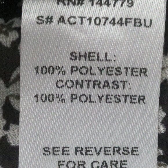 ACOA Lg Slved Collared Button-Up Front Black w/Gray Floral Design Tunic Blouse M - Picture 6 of 9